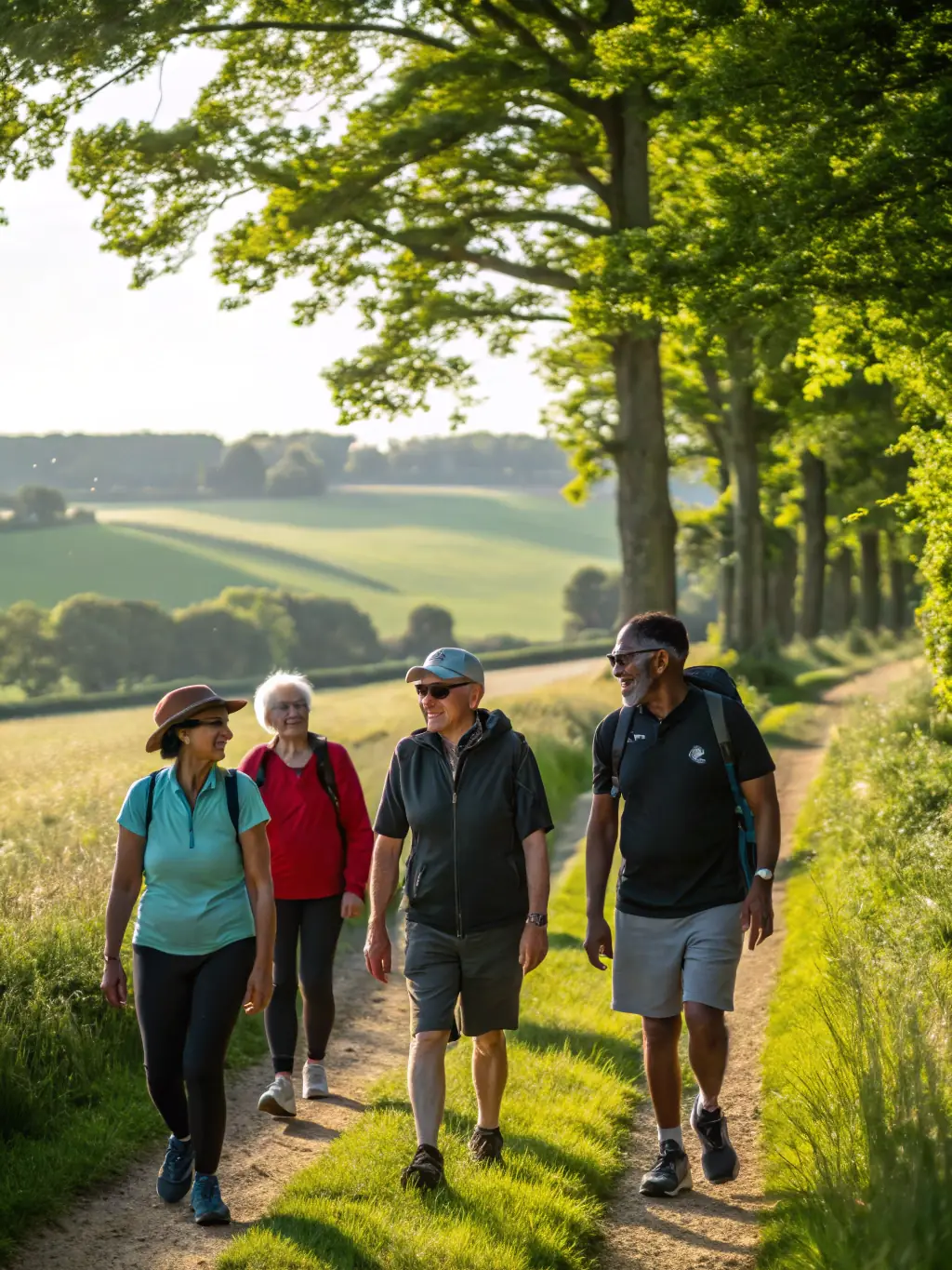 A scenic image of a group hiking or cycling through the Correze countryside, showcasing the organization's promotion of outdoor activities and appreciation for nature.