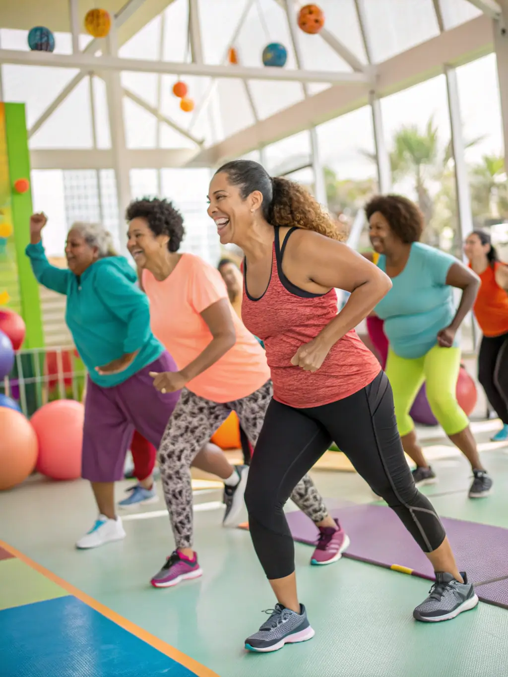A dynamic image of participants engaged in a fitness class held in a rural community center, emphasizing the organization's commitment to health and wellness.