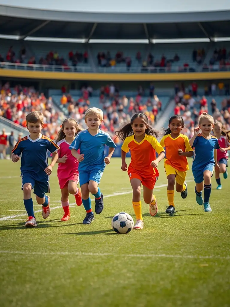 An inspiring image of a youth sports team practicing in a rural setting, highlighting the organization's focus on youth development and sportsmanship.